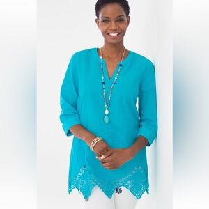 Chico’s Turquoise Lace Trim Tunic - Chico’s Size 3P